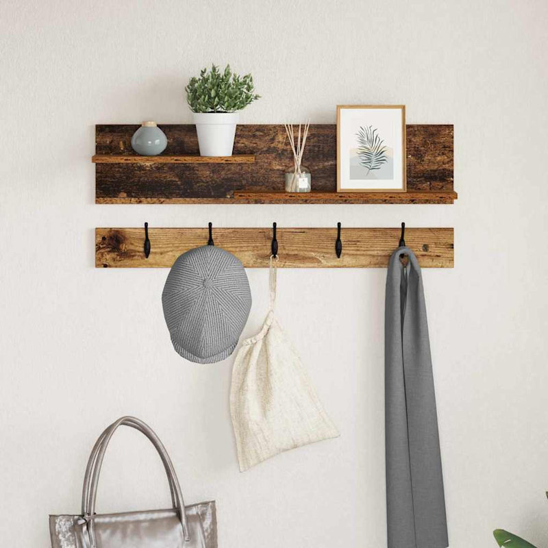 Wall-Mounted Coat Rack With Shelf 90 X 15 X 36 Cm, Old Wood