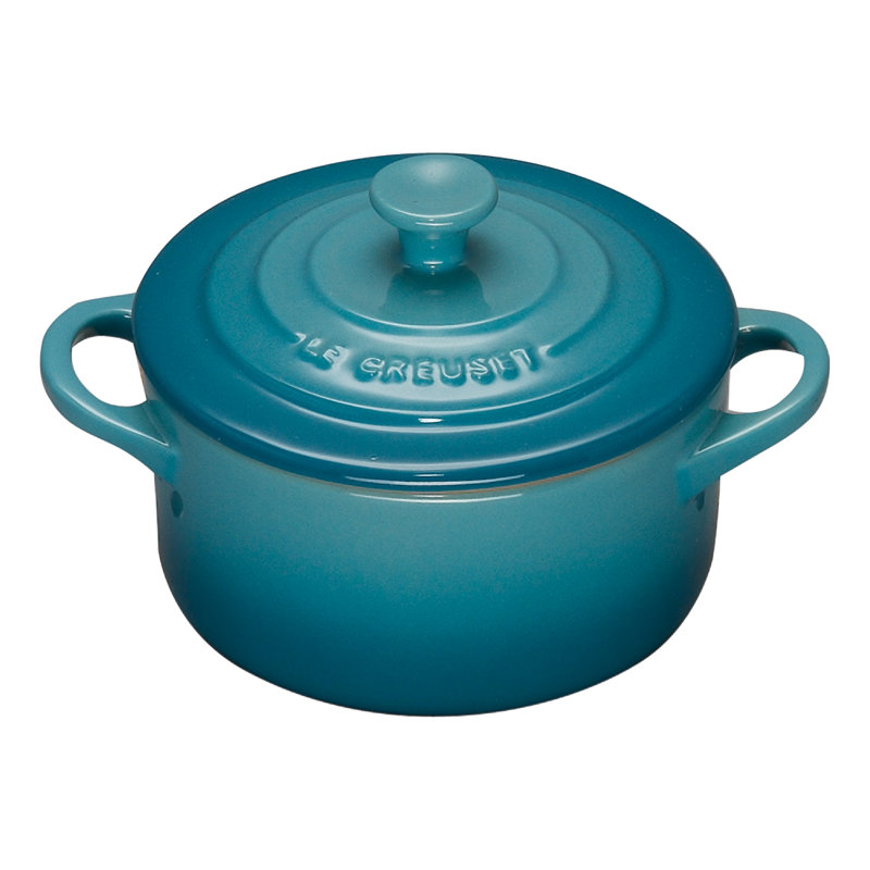 Le Creuset Stoneware Set of 4 - 8 oz. Mini Round with Lids and Cookbook, Caribbean