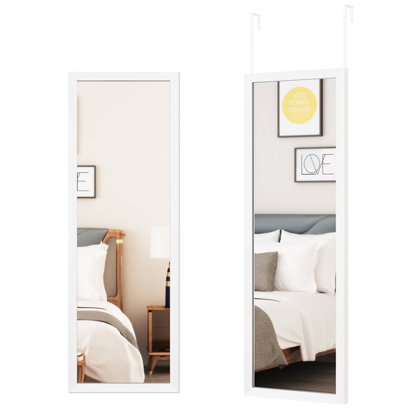 44" x 16" Framed Full Length Mirror, Wall-Mounted or Over the Door Mirror With 2 Adjustable Height , White