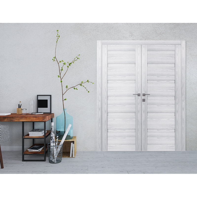 Porte standard en bois manufacturé massif lambrissé Louver, Gris, 35,875 po x 79,375 po