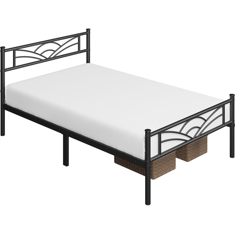 88.5cm Height Metal Bed Frame with Cloud-inspired Design Headboard, Black, Single (3')