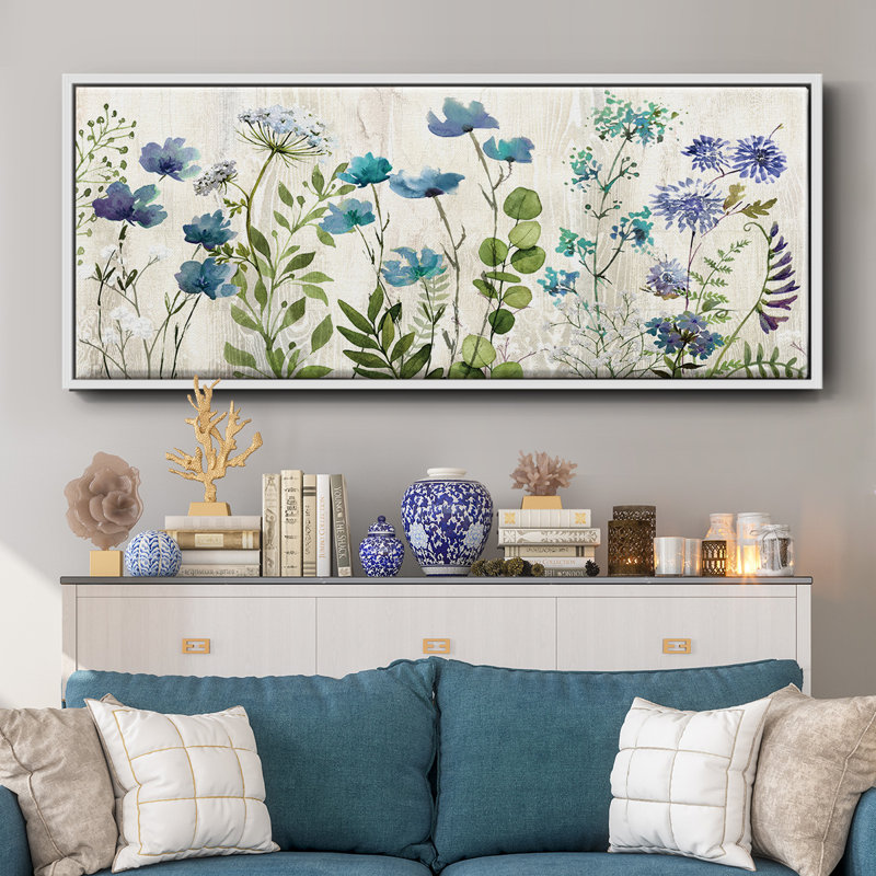 Blue Meadow- Framed Canvas, 12" H x 30" W