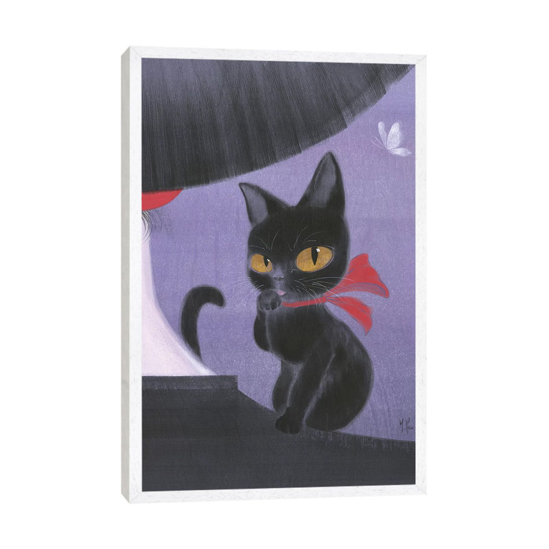 Girl And Black Cat by Martin Hsu - Print on Canvas, White Framed, 66.04 cm H x 45.72 cm W