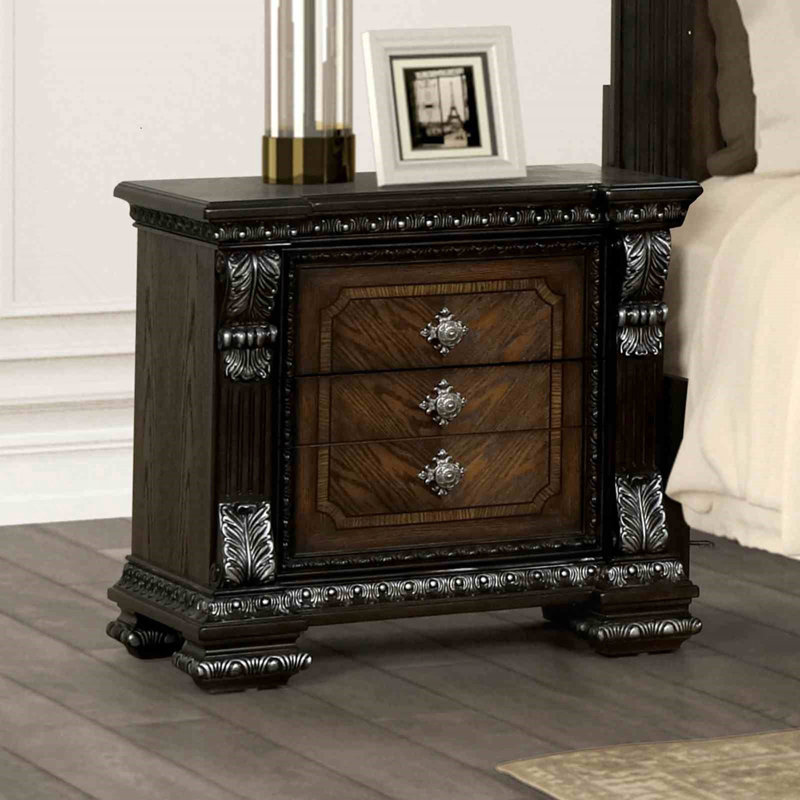 Table de chevet avec ports USB et tiroirs en queue d'aronde, Espresso