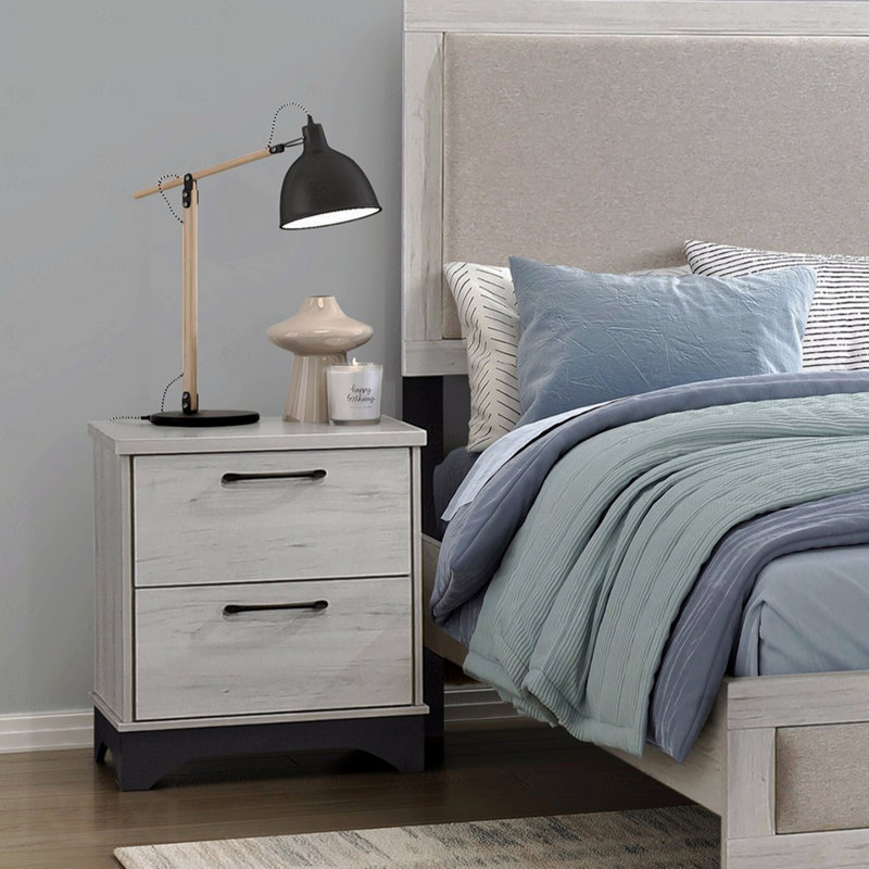 Table de chevet 2 tiroirs, mobilier de chambre à coucher 1 pièce