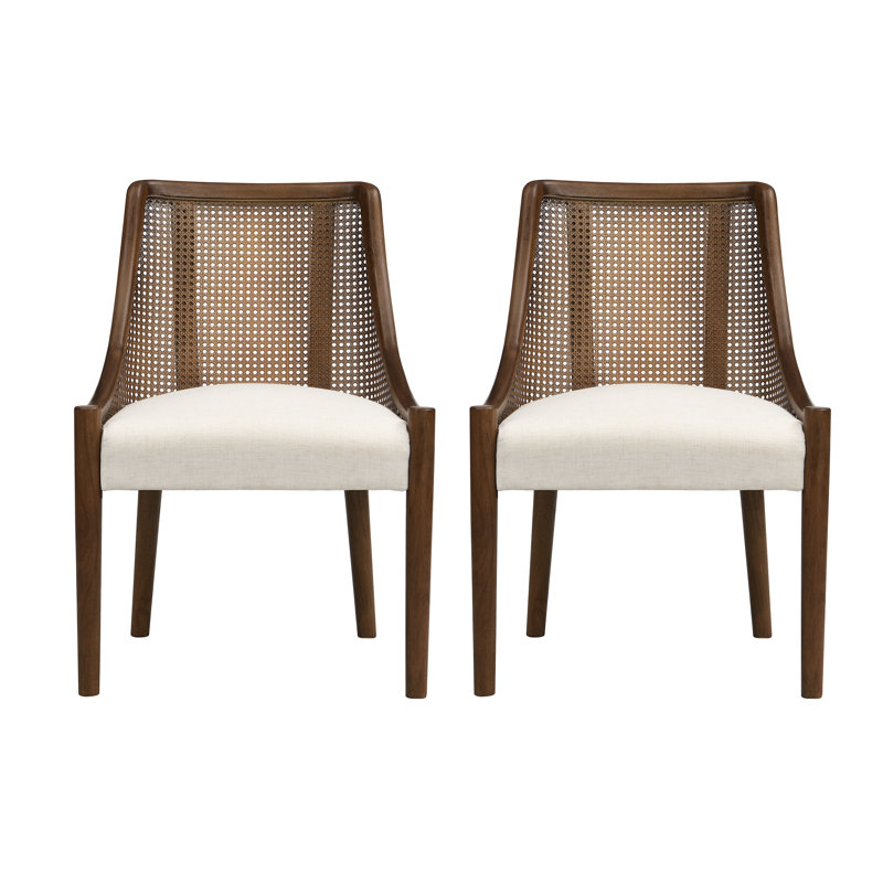 Chaise de salle à manger moderne Paxon en bois d'hévéa massif avec dossier en rotin et assise rembourrée, 2