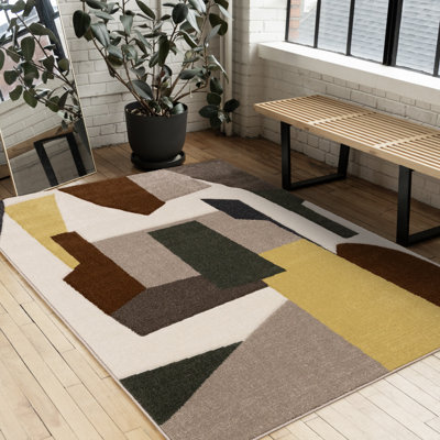 Tapis d'intérieur moderne géométrique blanc contemporain