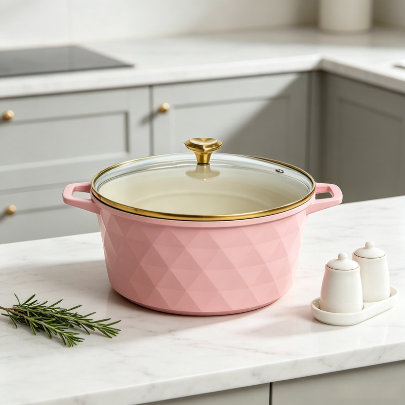 Pot antiadhésif en céramique rose de 4,6 pintes - Va au four et au lave-vaisselle - Antiadhésif, facile à nettoyer et parfait pour la cuisson