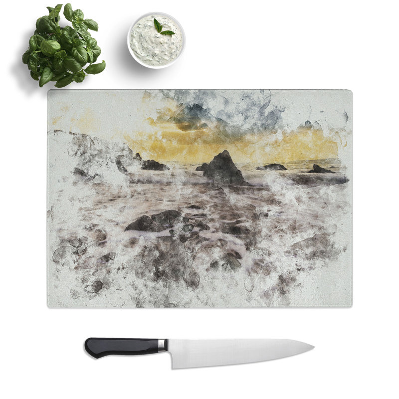 Beach View Watercolour Chopping Board, 0.4cm H x 28.5cm W x 39cm L