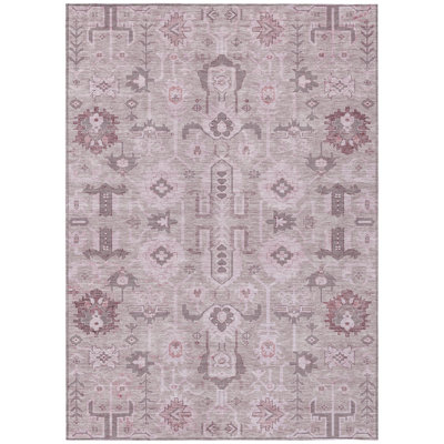 Tapis d'intérieur lavable oriental 3 pi x 5 pi rose mauve et rosé