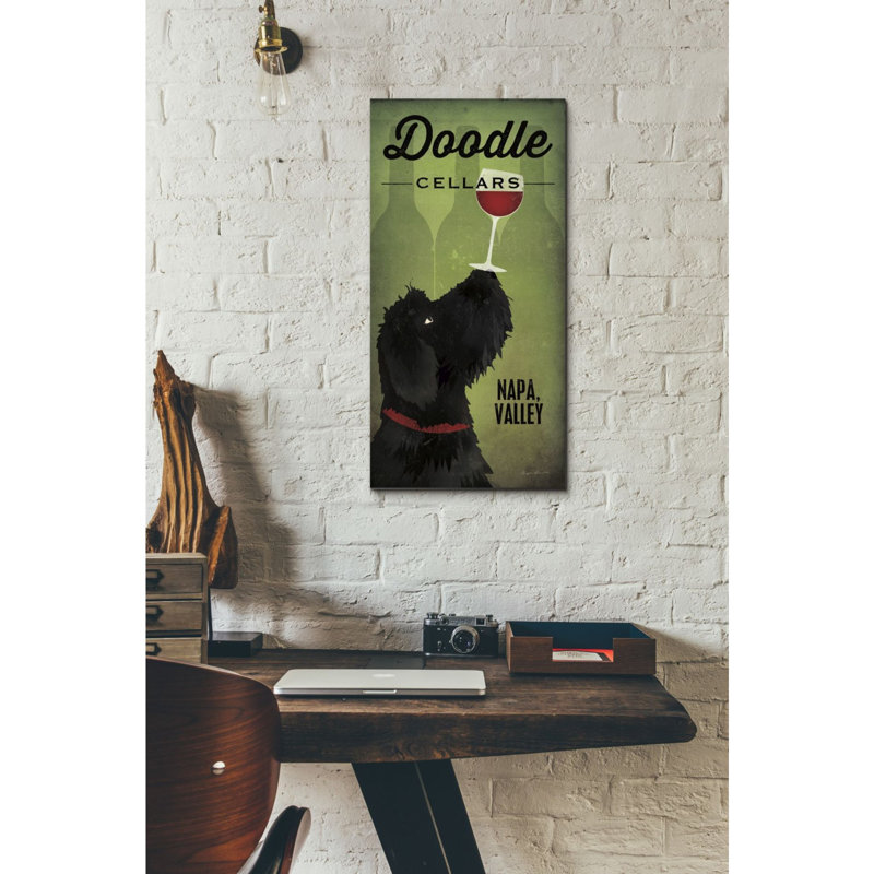 «Doodle Wine II Black Dog» par Ryan Fowler - impression sur toile tendue, H 24 po x l 12 po x P 0,75 po