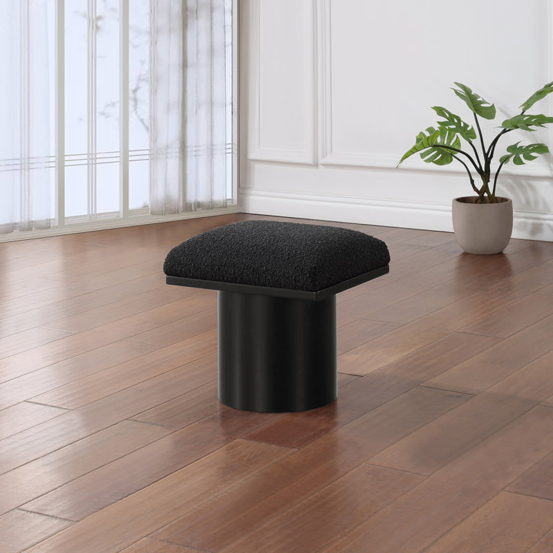 Manufactured Wood Accent Stool, Black Boucle Fabric, Black