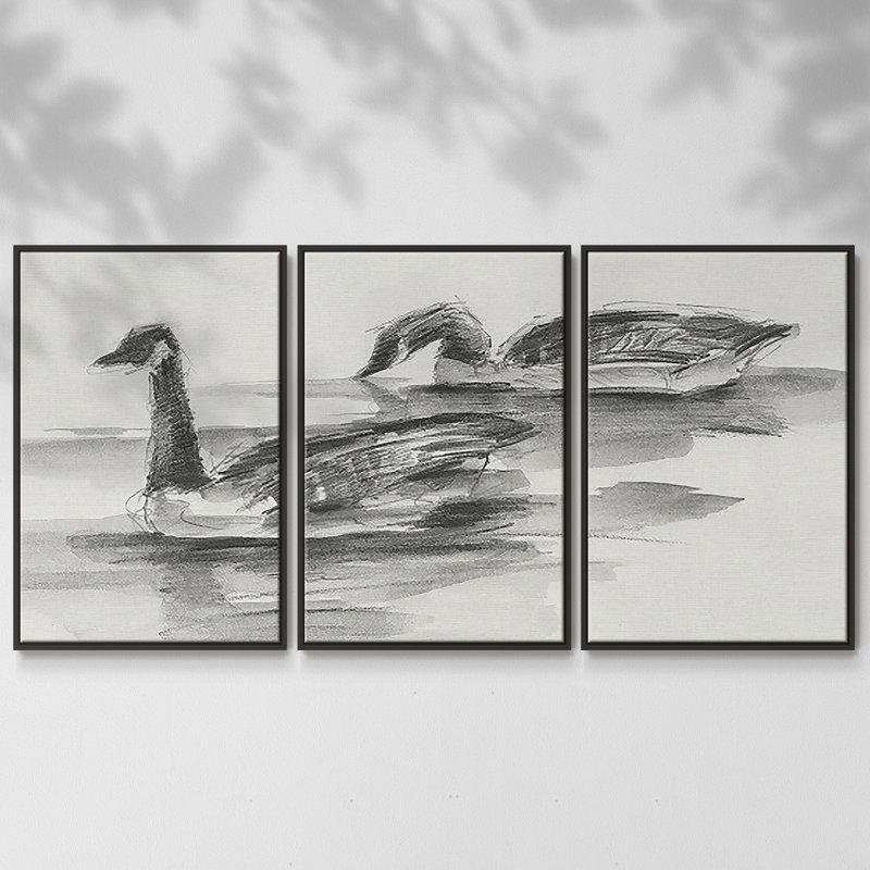 Étude d'oies II 3 pièces, Noir, H 24 po x l 48 po x P 2 po