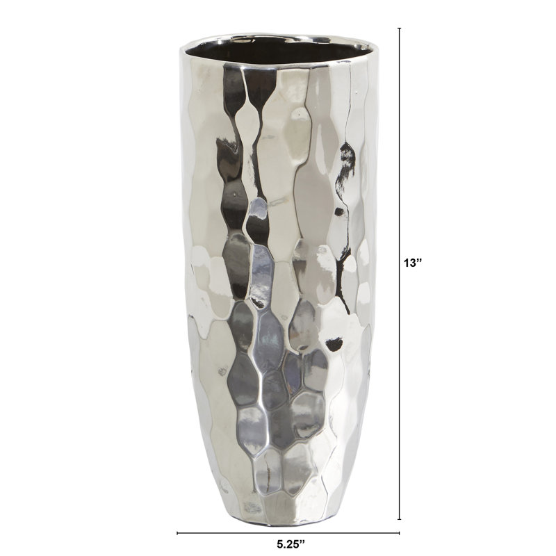 Vase de table en céramique Cevahir, Argent, H 13 po x l 5,25 po x P 5,25 po