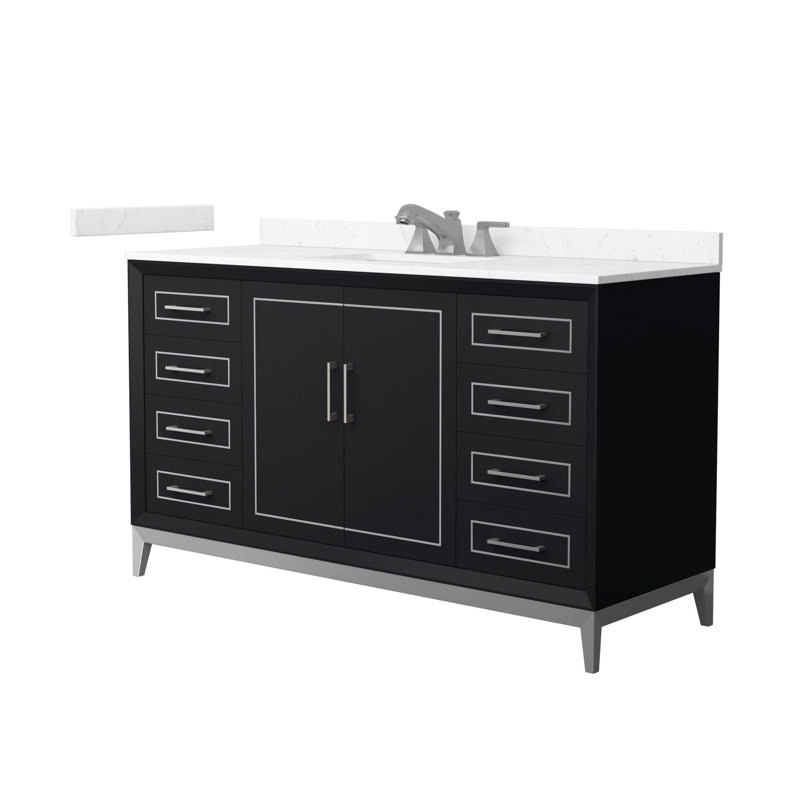 Marlena Freestanding Single Bathroom Vanity with Cultured Marble Top, Black, Brushed Nickel, 42"