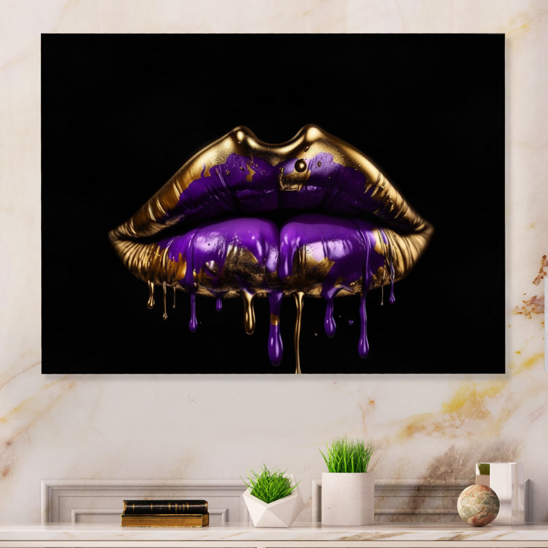 Gold Lips of Luxury III - impression sans cadre sur métal, H 12 po x l 20 po x P 1 po