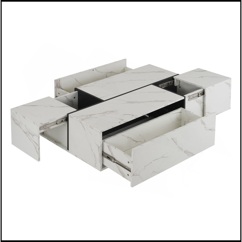 Table basse rectangulaire à plateau coulissant avec 2 tiroirs et 2 rangements cachés pour le salon 47,2 po