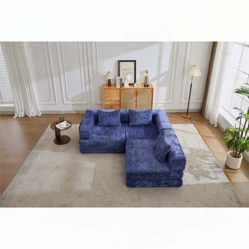 Canapé-lit Chenille, Bleu très foncé