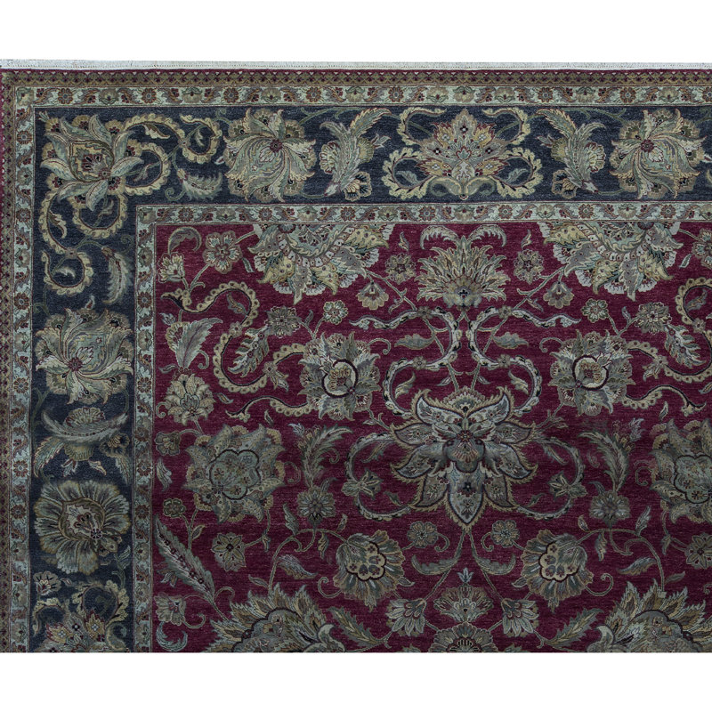 Tapis rouge et noir noué à la main de haute qualité