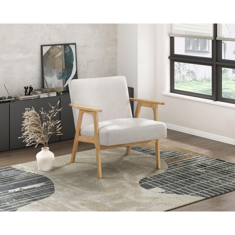 Fauteuil d'appoint rembourré avec pieds en bois robustes, Natural, Beige