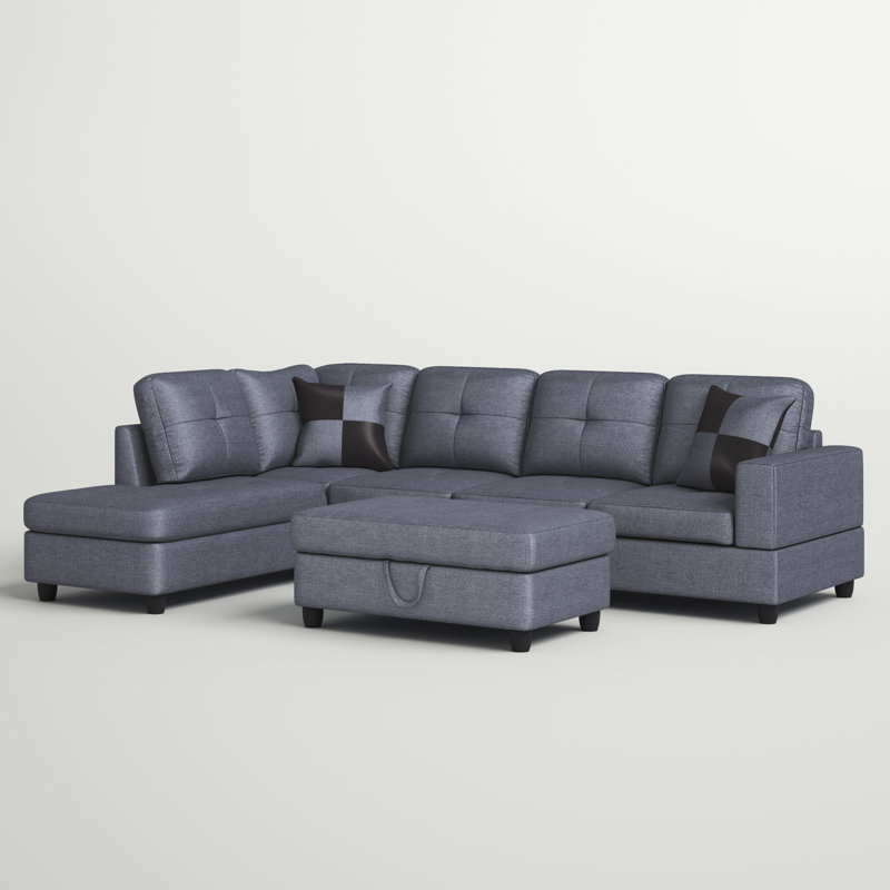 Asenath Upholstered Sectional, Left Hand Facing, Blue Gray Linen Blend