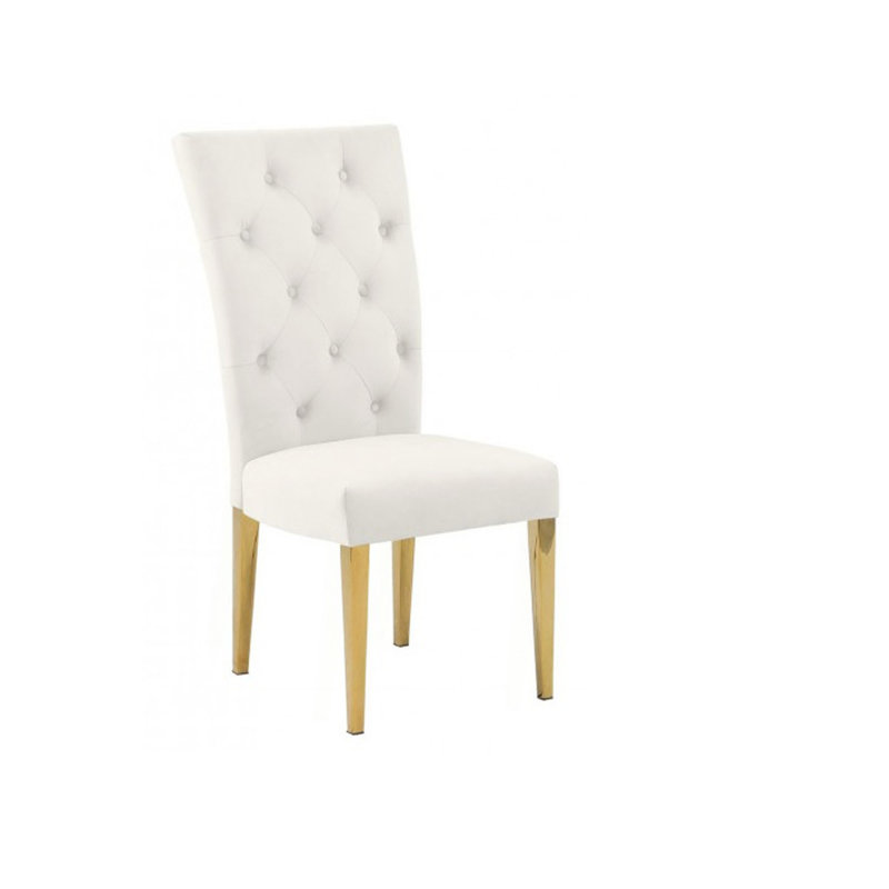 Ensemble de 2 chaises de salle à manger rembourrées Modern Velvet, Crème, Doré