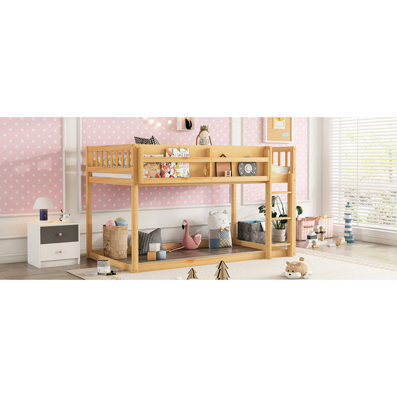 Lit superposé simple au-dessus d'un lit superposé en bois massif, lit au sol avec, peu encombrant et convertible pour l'organisation de la chambre à coucher, tablette de rangement pleine longueur avec garde-corps, super petits dortoirs, rangement sur mezzanine, 3 marches de 250 lb