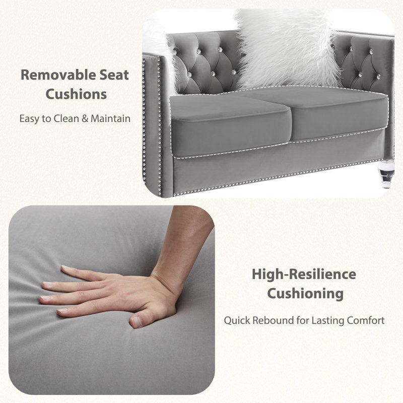 Eghosa 59.84'' Velvet Sofa, Gray Velvet