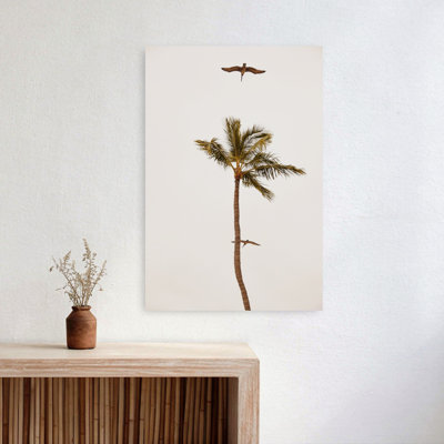 Palmier, pélican, vol, minimaliste, serein, abstrait, palmier, oiseau, pélican, nature, art mural tropical