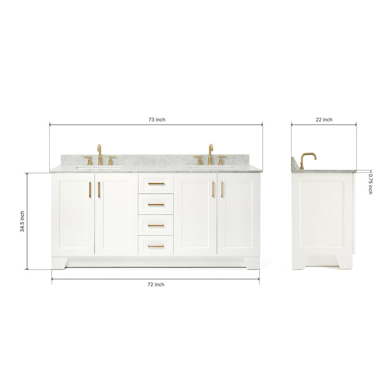 ARIEL TAYLOR 73 IN DOUBLE RECTANGLE SINK VANITY 2, White, Rectangular, 73"