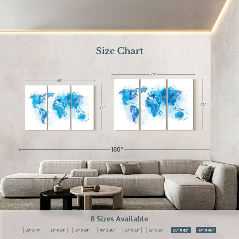 Aliaz World Map Blue Splash, 42" H x 65" W