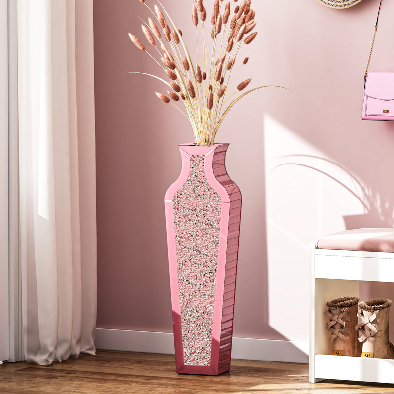 Crystal Pink Glass Floor Vase