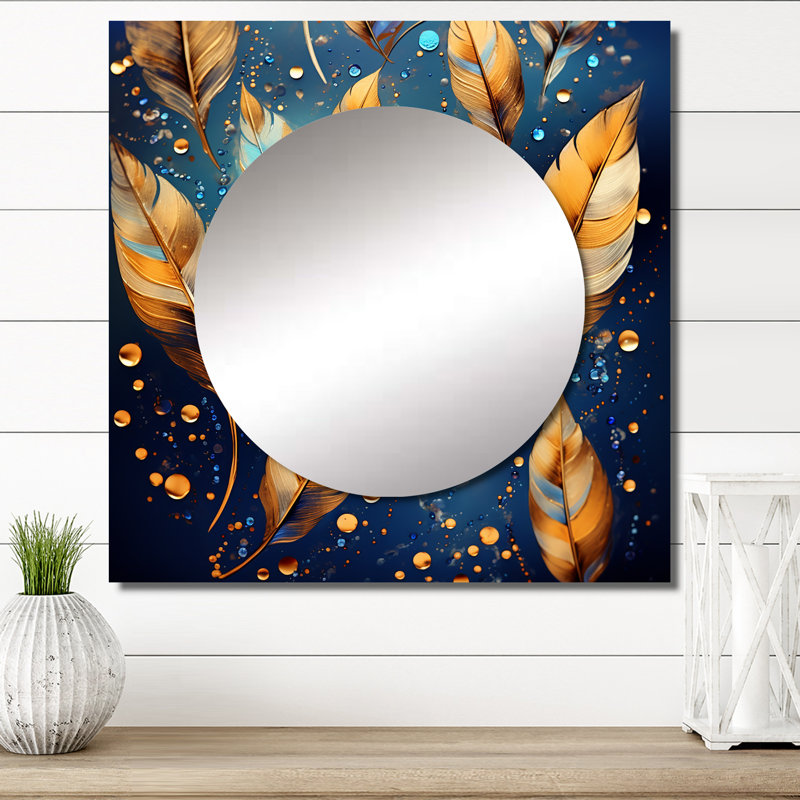 Boho Glam Gold Feathres On Cosmic Blue I - Feathers, 36 po x 36 po