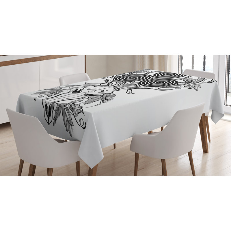 Nappe Celtic, crâne de cerf avec plume et spirale celtique sur les cornes, housse de table rectangulaire pour décor de cuisine de salle à manger, 52 po x 70 po, noir et blanc