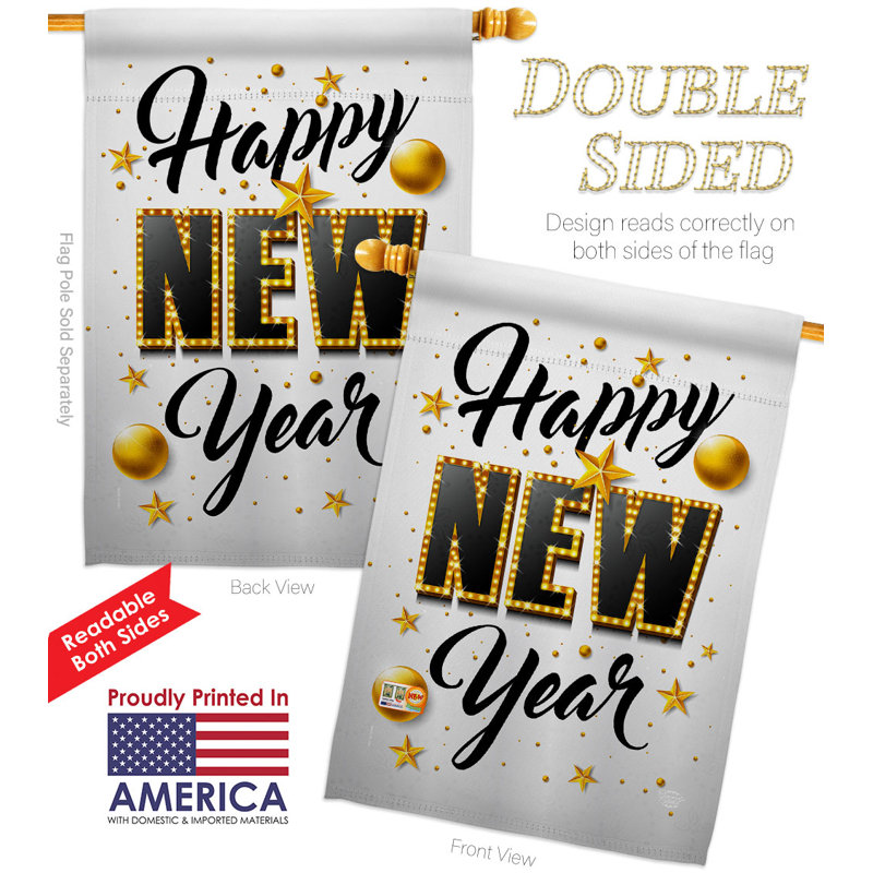 Drapeau de maison en polyester 40 x 28 po Happy New Year