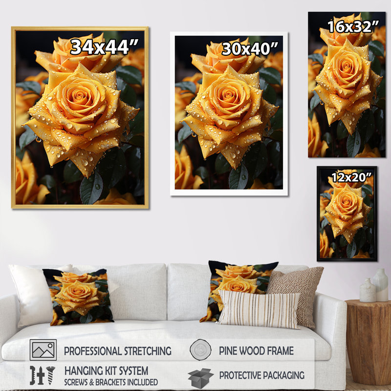 Dayvid jaune noir rose élégance I - imprimé, H 40 po x l 30 po x P 1,5 po, Toile tendue