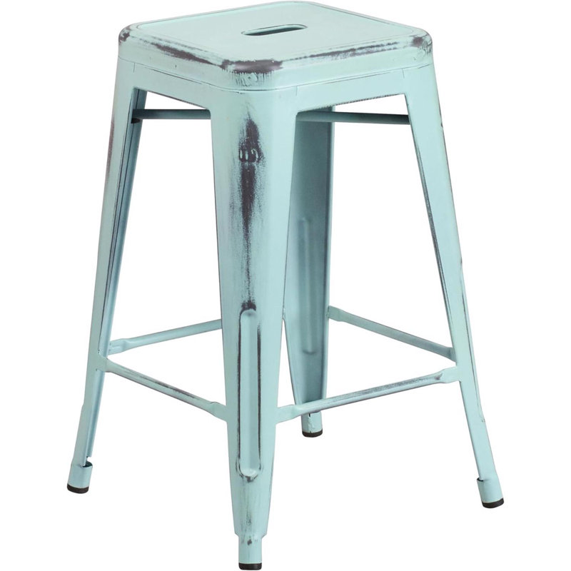 Angelinamarie 24" Industrial Style Bar Stool - Set of 4 - Modern Metal Counter Height, Teal
