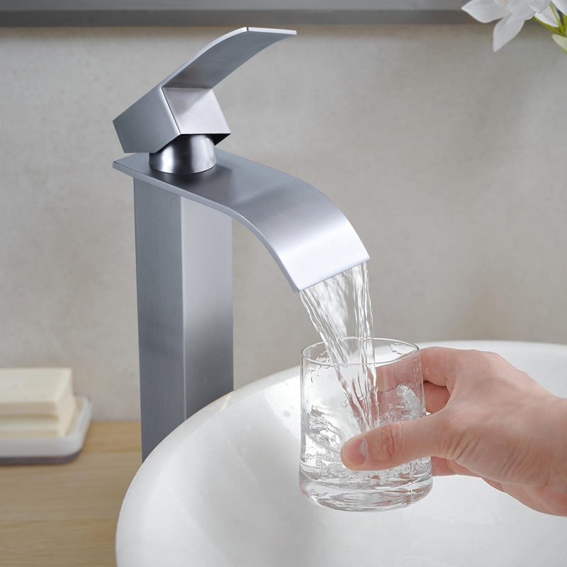 Robinet de lavabo vasque de salle de bain à poignée simple avec bonde escamotable, Nickel brossé