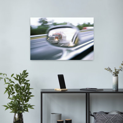 Reflection Of A Truck In The Side View Mirror Of A Vehicle Contemporary Wall Art