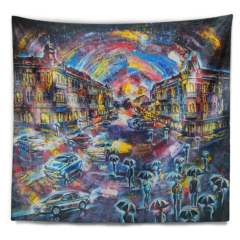 Ville surréaliste dans la tapisserie de nuit Cityscape, H 32 po x l 39 po
