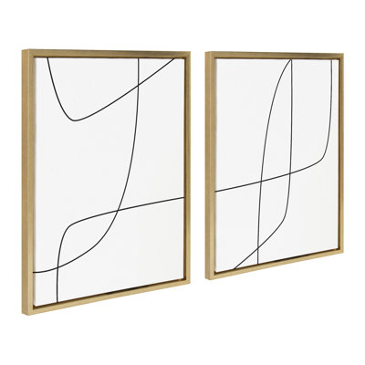 Modern Line Abstract 3 and 4 Black and White by The Creative Bunch Studio Framed Canvas Wall Art Set