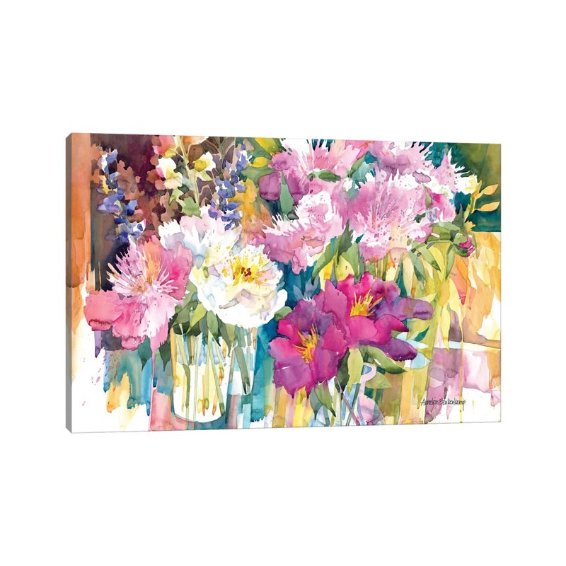 Pléthore de pivoines par Annelein Beukenkamp - peinture sur toile tendue, H 8 po x l 12 po x P 0,75 po