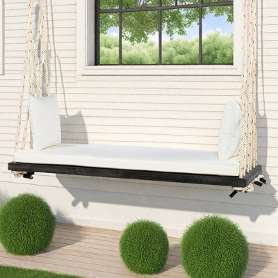 Balancelle de patio suspendue en bois avec coussin et coussins