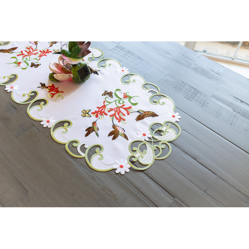 Embroidered Table Runner With Hummingbirds (15"x34")