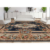 Hand Knotted Wool Area Rug in Navy And Ivory