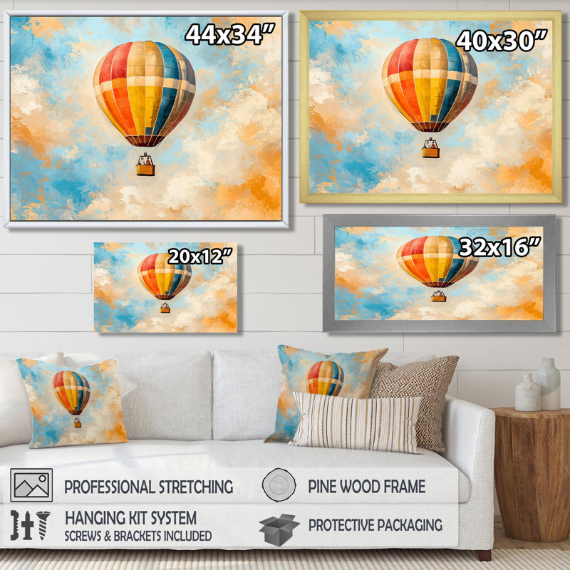 Décoration murale montgolfière dans le ciel II - Montgolfière, H 12 po x l 20 po, Wrapped Canvas, Ne s’applique pas
