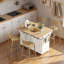 Fluted Kitchen Island With Drop Leaf, Power Outlet, Towel Rack, Spice Rack And Open Compartment
