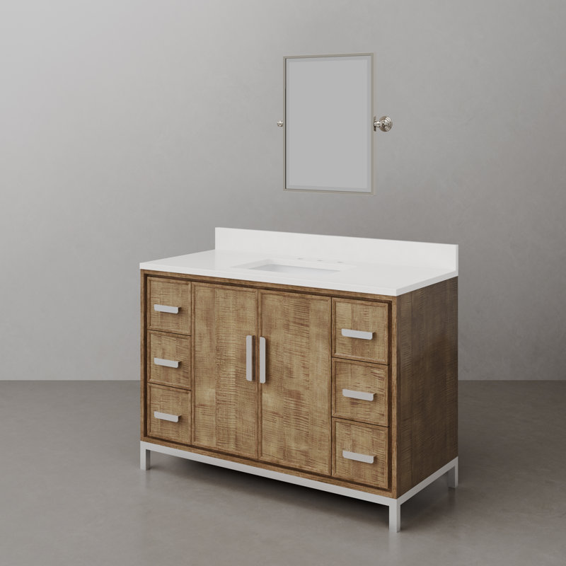 Brookhn 48 In. Single sink Whitebrook Quartz Countertop Bath Vanity in Lustrous Walnut with Mirror