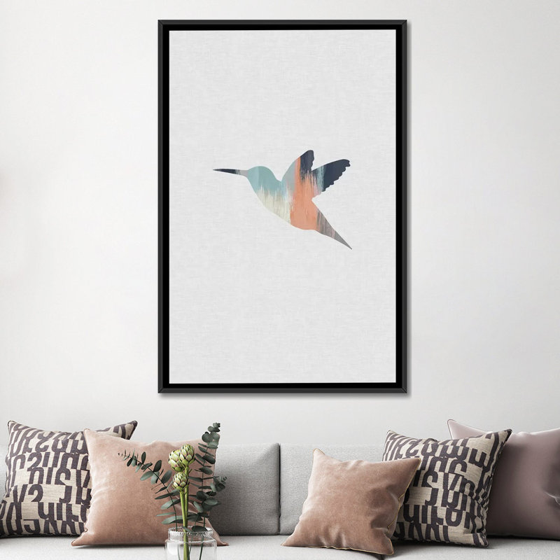« pastel hummingbird », impression sur toile, H 26 po x l 18 po x P 1,5 po, Toile avec cadre noir, Pas de tapis