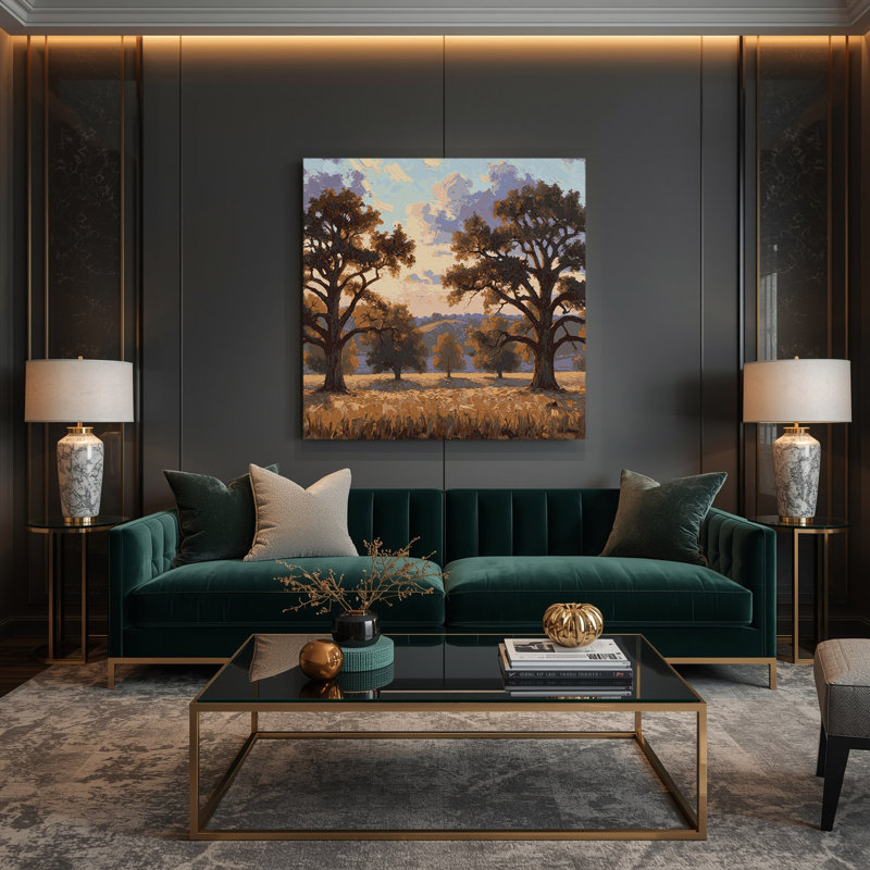 «Farm Oak Trees», art mural sur toile noire, H 12 po x l 12 po